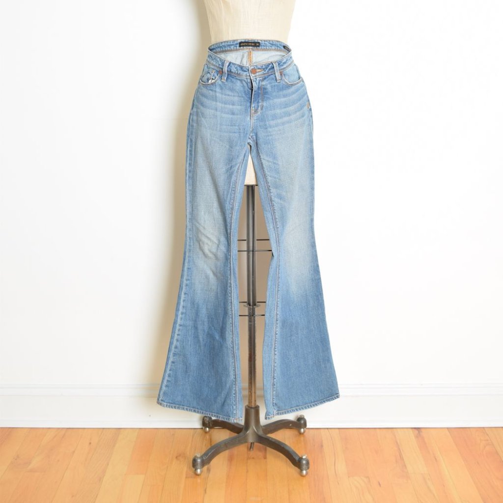 Genetic Denim Jeans Medium Wash Mid Rise Flare Bell Bottoms Hippie Pants 26 Xs